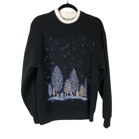 VTG Morning Sun Double Collar Beaded Winterscape Crew Neck Size M Winter Holiday - Picture 1 of 16